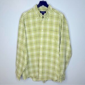 Brooks Brothers Green Plaid Irish Linen Long Sleeve Button Down Shirt Size L‎
